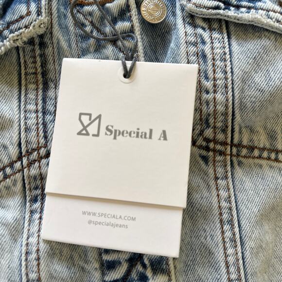 SPECIAL A Womens Jean Jacket Small Acid Wash Denim Biker Bohemian Casual - Picture 8 of 16